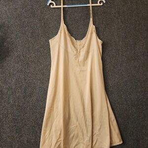 Vtg Vassarette Full Slip Womens XL 40F Beige Nylon Satin Lace Made USA